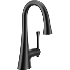 Moen 6126BL Kurv Collection One-Handle Pulldown Bar Faucet with Power Clean Featuring Reflex, Matte Black(Matte Black)