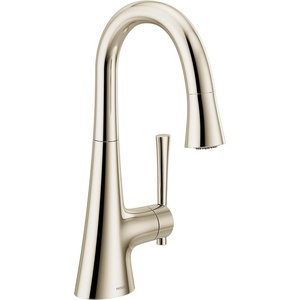 Moen 6126BL Kurv Collection One-Handle Pulldown Bar Faucet with Power Clean Featuring Reflex, Matte Black(Polished Nickel)