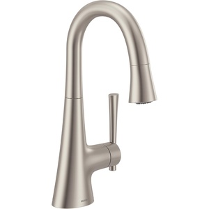 Moen 6126BL Kurv Collection One-Handle Pulldown Bar Faucet with Power Clean Featuring Reflex, Matte Black(Stainless)