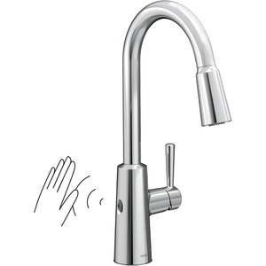 Moen 7402EW Riley Touchless Pulldown Kitchen Faucet, Chrome | MotionSense Wave control, touchless operation, Power Clean technology, pulldown spray head, chrome finish