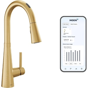 Moen 7864EVBG Sleek Smart Faucet Touchless Pull Down Sprayer Kitchen Faucet with Voice Control and Power Boost, Brushed Gold