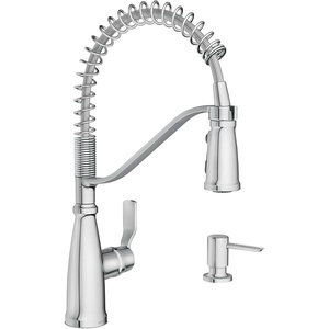 Moen 87071BZG Nolia One-Handle Pull-Down Kitchen Faucet with Power Boost, Soap Dispenser Included, High Arc, 1 or 3 Hole Installation, Brushed Gold(Chrome)
