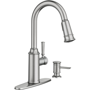 Moen 87731SRS Glenshire One-Handle High Arc Pulldown Kitchen Faucet with Soap Dispenser, Spot Resist Stainless