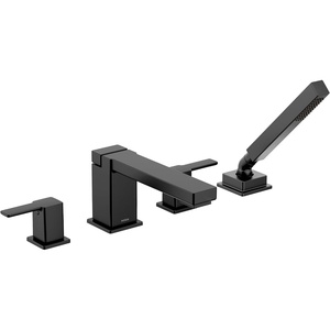Moen 90 Degree Matte Black Two-Handle Deck Mount Roman Tub Faucet Trim Kit with Handshower, Valve Required, TS914BL