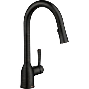 Moen Adler Mediterranean Bronze One-Handle High Arc Modern Kitchen Faucet with Power Clean and Pull Down Spray Head, 87233BRB(Mediterranean Bronze)