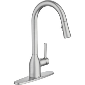 Moen Adler Mediterranean Bronze One-Handle High Arc Modern Kitchen Faucet with Power Clean and Pull Down Spray Head, 87233BRB(Spot Resist Stainless)
