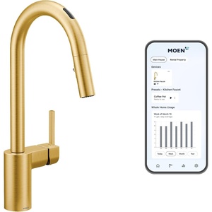 Moen Align Brushed Gold 3-in-1 Water Filtration Pre-Rinse Spring Pull Down Kitchen Faucet, Water Filter for Sink Faucet Sold Separately, F5923BG(Brushed Gold)