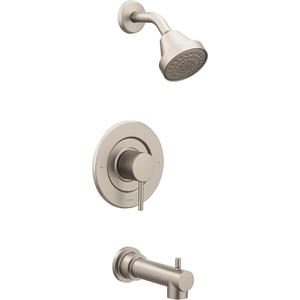 Moen Align Chrome Posi-Temp Pressure Balancing Modern Tub and Shower Trim Kit, Featuring Shower Head, Lever Handle, and Tub Spout, Valve Required, T2193(Brushed Nickel)