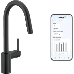 Moen Align Matte Black Modern Smart Touchless Kitchen Faucet with Pull Down Sprayer, Voice Control, and Power Boost, 7565EVBL