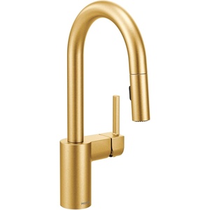 Moen Align Spot Resist Stainless One-Handle Modern Pulldown Bar Faucet with Power Clean and Reflex Docking System, 5965SRS(Brushed Gold)