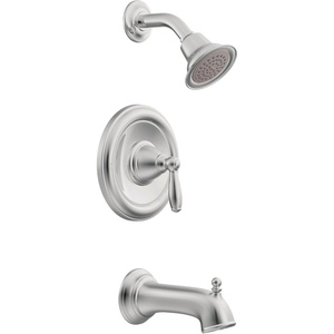 Moen Brantford Chrome Pressure Balancing Modern Bathtub and Shower Trim Kit with Shower Head, Shower Handle, and Tub Spout, Shower Faucet Set (Posi-Temp Valve Required), T62153EP
