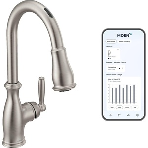 Moen Brantford Stainless Smart Faucet, Touchless Pull Down Sprayer Kitchen Faucet with Voice Control and Power Boost, Traditional Kitchen Faucet, Easy Installation, Spot Resist Finish, 7185EVSRS