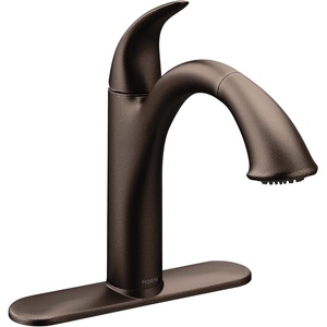 Moen Camerist Oil-Rubbed Bronze One-Handle, Single Hole Kitchen Faucet with Pullout Spout, Bathroom Sink has Deck Plate for Three-Hole Countertop, Drain Trim Included, 7545ORB(Oil Rubbed Bronze)