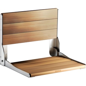Moen DN7110 Home Care Fold-Down Shower Chair, Teak Wood Bench with Stainless Steel & Aluminum Frame, Wall-Mounted, ADA Compliant, Supports up to 400 lbs(Teak Wood)