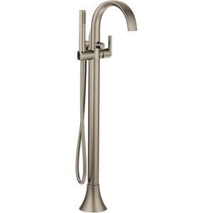 Moen Doux Matte Black One-Handle Freestanding Floor Mount Bathtub Filler with Handshower, Free Standing Tub Faucet, S3105BL(Brushed Nickel)