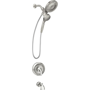 Moen Engage Magnetix 6-Function Handheld Showerhead and Rain Shower Head Combo with Valve, Trim Kit, Tub Spout, Metal Hose, Brushed Nickel, 82304SRN(Brushed Nickel)
