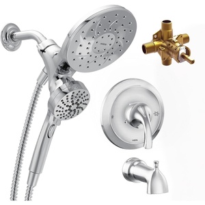 Moen Engage Magnetix 6-Function Handheld Showerhead and Rain Shower Head Combo with Valve, Trim Kit, Tub Spout, Metal Hose, Brushed Nickel, 82304SRN(Chrome)