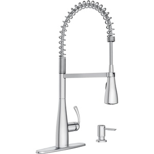Moen Essie Matte Black Single Handle Pull-Down Sprayer Kitchen Faucet with Soap Dispenser, Reflex and Power Clean Technology, 87014BL(Chrome)