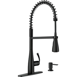 Moen Essie Matte Black Single Handle Pull-Down Sprayer Kitchen Faucet with Soap Dispenser, Reflex and Power Clean Technology, 87014BL(Matte Black)