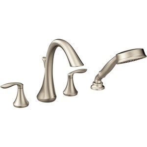 Moen Eva Brushed Nickel Two-Handle Deck Mount Roman Tub Faucet Trim Kit with Single Function Handshower, Valve Required, T944BN(Brushed Nickel)