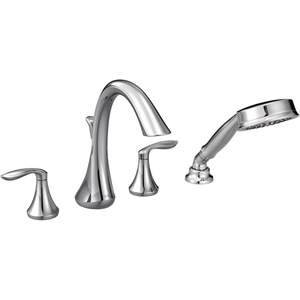 Moen Eva Brushed Nickel Two-Handle Deck Mount Roman Tub Faucet Trim Kit with Single Function Handshower, Valve Required, T944BN(Chrome)