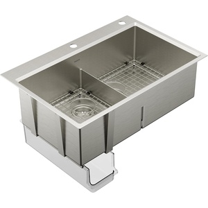 Moen GS161202R Luxe Chef Workstation System 33-Inch Dual Mount Single Bowl Kitchen Sink, Stainless Steel(Double Bowl)