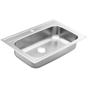 Moen GS181631BQ 1800 Series 33-inch 18 Gauge Drop-in Single Bowl Stainless Steel Kitchen Sink, 7-inch Depth, Featuring QuickMount