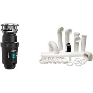 Moen GXP50C Prep Series PRO 1/2 HP Continuous Feed Garbage Disposal, Power Cord Included & PF WaterWorks PF0989 Garbage Disposal Installation Kit, White(Disposal + Garbage Disposal Installation Kit)