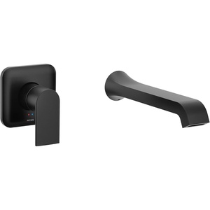 Moen Genta LX Single Handle Wall Mount Tub Filler, Contemporary High Flow Tub Faucet with 10-Inch Spout Reach, Brushed Nickel, WT901BN(Matte Black)