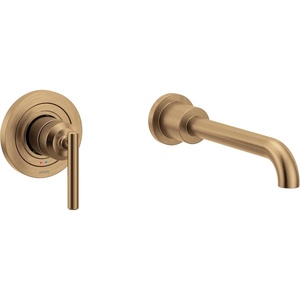 Moen Gibson Single Handle Wall Mount Tub Filler High Flow Tub Faucet with 10″ Spout Reach, Brushed Nickel, WT961BN(Bronzed Gold)