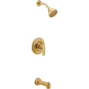 Moen Greenfield Brushed Gold Eco-Performance Bathtub and Shower Faucet with Showerhead, Shower Lever Handle, and Tub Spout, Valve Required, T2223EPBG