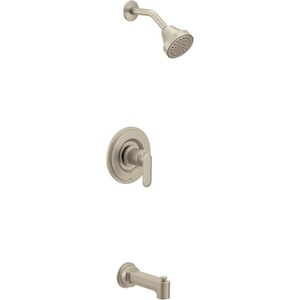 Moen Greenfield Brushed Nickel Eco-Performance Bathtub and Shower Faucet with Showerhead, Shower Lever Handle, and Tub Spout, Valve Required, T2223EPBN