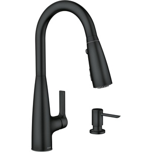 Moen Haelyn Matte Black Touchless Single-Handle Pull-Down Sprayer Kitchen Faucet with Soap Dispenser, Features Power Clean for a Faster Wash, 87627EWBL(Matte Black)