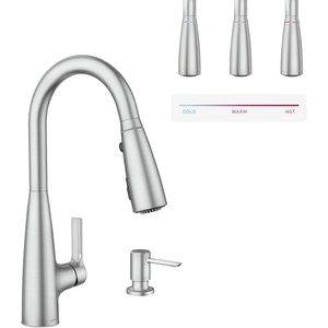 Moen Haelyn Matte Black Touchless Single-Handle Pull-Down Sprayer Kitchen Faucet with Soap Dispenser, Features Power Clean for a Faster Wash, 87627EWBL(Spot Resist Stainless)