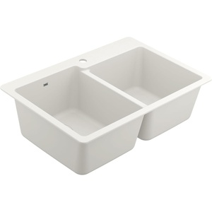 Moen Host White Granite 33-Inch Wide x 9.5-Inch Deep Dual Mount Double Bowl Kitchen Sink, GGW3024B