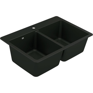 Moen Host White Granite 33-Inch Wide x 9.5-Inch Deep Dual Mount Double Bowl Kitchen Sink, GGW3028B(Black)