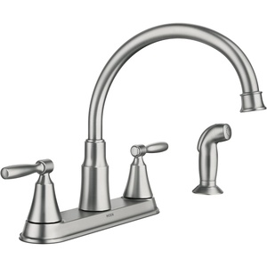 Moen Hutchinson Spot Resist Stainless 2-Handle High-Arc Kitchen Faucet with Side Sprayer, 87048SRS