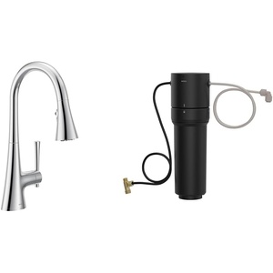 Moen Kurv Chrome 3-in-1 Water Filtration Pull Down Kitchen Faucet, F9126 with Moen F9800 Advanced Carbon Water Filtration System