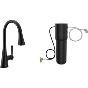 Moen Kurv Matte Black 3-in-1 Water Filtration Pull Down Kitchen Faucet, F9126BL with Moen F9800 Advanced Carbon Water Filtration System