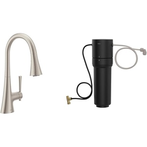 Moen Kurv Spot Resist Stainless 3-in-1 Water Filtration Pull Down Kitchen Faucet, F9126SRS with Moen F9800 Advanced Carbon Water Filtration System