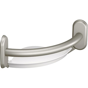 Moen LR2354DBN Bathroom Safety 9-Inch Curved Bathroom Grab Bar with Integrated Corner Shelf, Brushed Nickel(Brushed Nickel)