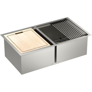 Moen Luxe Chef 18-Gauge Stainless Steel Dual Mount 33″ x 22″ Single Bowl Workstation Sink, Includes Cutting Board, Flexible Drying Rack, Colander, Bottom Sink Grid, and Drain, GS181012BUX(Undermount)