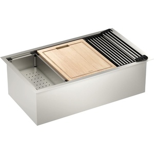 Moen Luxe Chef 18-Gauge Stainless Steel Undermount 32″ x 19″ Single Bowl Workstation Sink, Includes Cutting Board, Flexible Drying Rack, Colander, Bottom Sink Grid, and Drain, GS181020BUX