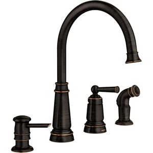 Moen Mediterranean Bronze One-Handle High Arc Widespread Kitchen Faucet, 4-Hole Setup with Soap Dispenser, 87042BRB(Mediterranean Bronze)