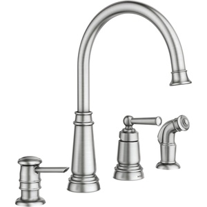 Moen Mediterranean Bronze One-Handle High Arc Widespread Kitchen Faucet, 4-Hole Setup with Soap Dispenser, 87042BRB(Spot Resist Stainless)