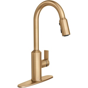 Moen Meena One Handle Kitchen Faucet with Pull Down Sprayer, High Arc Kitchen Sink Faucet Featuring Reflex System and Duralock Quick Connect, Bronzed Gold, 87270BZG(Bronzed Gold)