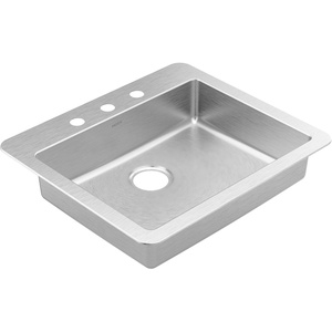 Moen Prep 18-Gauge Stainless Steel Drop-In 25″ x 22″ x 5.5″ Single Bowl Kitchen Sink with Rear Drain, GS181733B
