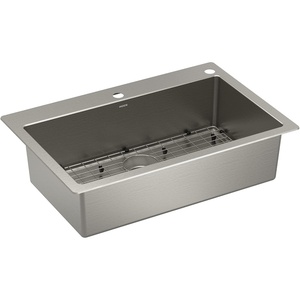 Moen Prep 18-Gauge Stainless Steel Dual Mount Apron Front 33″ x 22″ x 9″ Modern Single Bowl Kitchen Sink with Bottom Grid Included, GS181092B(Single Bowl)