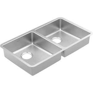 Moen Prep 18-Gauge Stainless Steel Undermount 31.75″ x 18.5″ x 5.5″ Double Bowl Kitchen Sink with Rear Drains, GS18260B