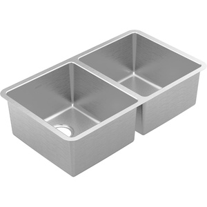Moen Prep 18-Gauge Stainless Steel Undermount 31.75″ x 18.5″ x 9″ Double Bowl Kitchen Sink with Rear Drains, GS18259B